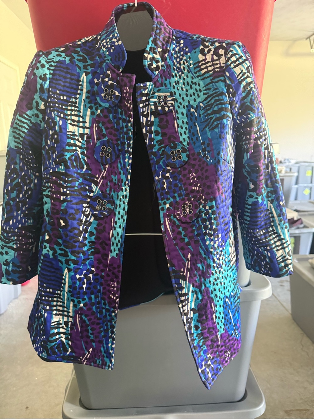 Women’s Printed Open-Front Jacket in Teal & Purple p34